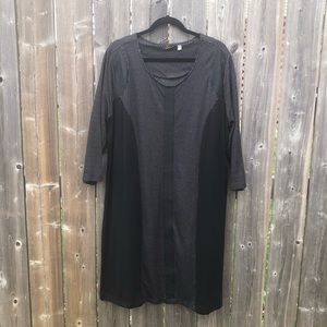 Dex Size 2X black dress with pleather details and small white dots